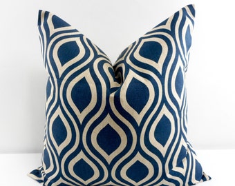 100% Cotton Sateen 26in x 26in Knife-Edge Sham Geo Stripe Tile Indigo Navy Print Roostery Pillow Sham 100% Cotton Sateen 26in x 26in Knife-Edge Sham Geo Stripe Tile Indigo Navy Print Roostery Pillow Sham