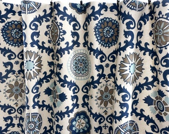 Farmhouse Panel Curtains. Indigo  Curtains. Indigo window curtain. Rosa Medallion Panels. Cotton.unlined.Designers. Blue Curtain. Indigo.