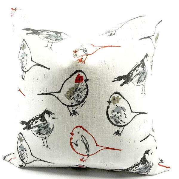 Christmas Pillow.Taupe & white  Pillow cover. Bird Toile scarlet Print Pillow cover. Country Style Pillow Case. 1 piece. Cotton.