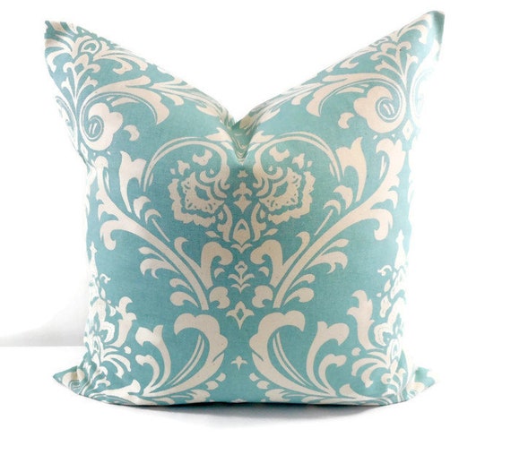 Village Blue Pillow Cover Damask Light Blue Damask Light Etsy