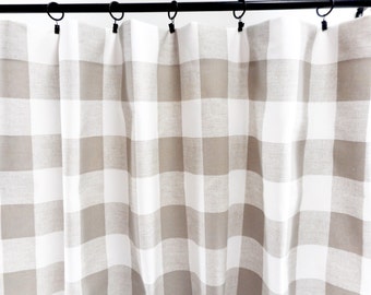 Ecru & White  Panel Curtain. Ecru Buffalo Check  Curtain. 2 panel curtain. Window Treatment. Curtain.cotton.unlined.Choose  your sizes.cm