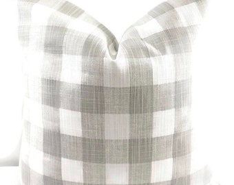 Farmhouse Pillow Cover.  French Grey  pillow cover. Grey Buffalo Plaid  Print Pillow cover. Throw pillow cover. Cotton. Sham Pillow case.