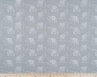 Fabric Twill. Grey home decor fabric. Grey Jumbo elephant Fabric. Gray and white   Print. Premier prints.  Fabric per yard