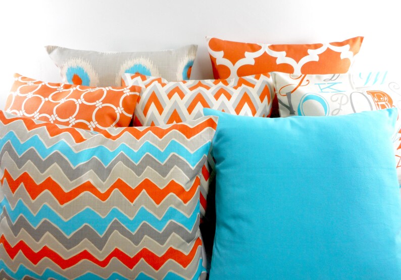 Orange Chevron Pillow. Orange Zigzag. See Saw Blue Orange and Etsy