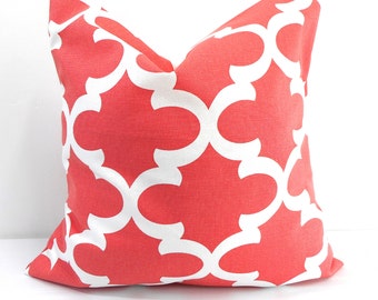 FARMHOUSE PILLOW COVER, Coral Quatrefoil Pillow cover,  Cushion  Cover, Throw Pillow Cover,  Moroccan Sham Pillow case.Pillow cover