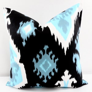 FARMHOUSE PILLOW COVER. Black Pillow cover. Premier Ikat Regatta. Black Blue & white Sofa Pillow cover. sham cover. Black sham cover.