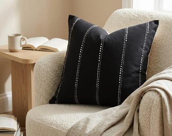 FARMHOUSE DECOR Black  Pillow cover. Carlo. Black and White  dotted stripe  Throw pillow cover. Euro pillow case.Pillow cover