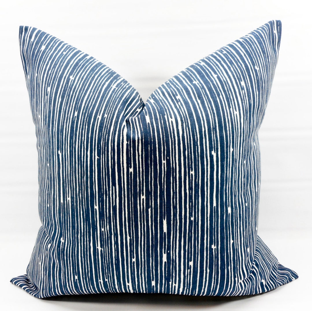 Farmhouse Pillow Cover. Blue Pillow Cover. Scribble Print Pillow Cover