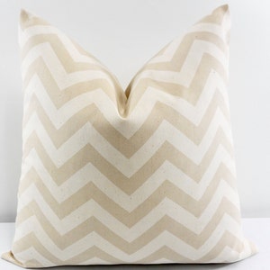 Beige Pillow cover. Chevron Print  Sofa Pillow cover. Zigzag Khaki  & Natural Sham Pillow Cover. Pillow case. Select size.