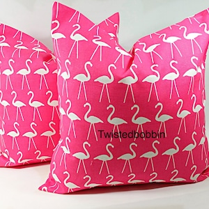 Pink Pillow cover. 18x18 Pillow Cover. Flamingo. Pink & white. Set of two. Pink and white Sofa Pillow cover. Beach house pillows.