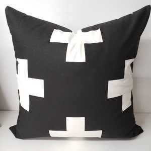 Swiss Cross Pillow Cover. Black & White Pillow cover. Fits 20 x 20 Pillow.  Sofa Pillow Cover. Cushion Covers.Pillow Case. Cotton.