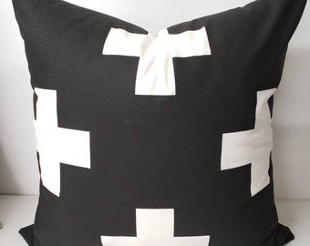 Swiss Cross Pillow Cover. Black & White Pillow cover. Fits 20 x 20 Pillow.  Sofa Pillow Cover. Cushion Covers.Pillow Case. Cotton.
