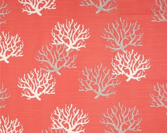 Salmon  Fabric. Premier Prints. Coral white grey and salmon . Slub  Fabric by yard