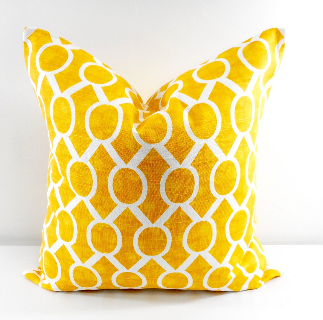 Yellow Pillow Cover. 18x18 Yellow and White Cushion Cover. Etsy