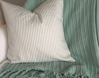 Grey ticking stripe. Pillow cover. Grey stripe. Grey classic stripe pillow. Grey sham cover. Farmhouse decor. Decorative Pillow cover.