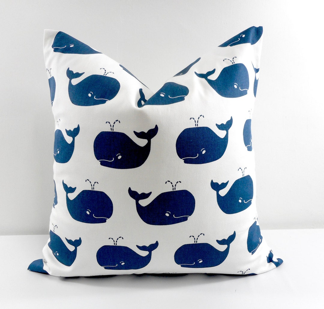 Nautical Pillow Cover. Whale Pillow. Blue. Kids Room Pillow. Whale