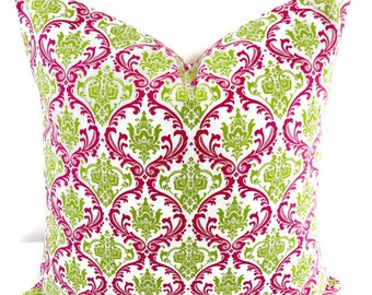 Pink & Chartreuse  pillow cover. Madison Small Damask Print Pillow cover. Throw pillow cover. Cotton. Sham Pillow case. Select your size.