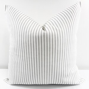 Grey ticking stripe. Pillow cover. Grey stripe. Grey classic stripe pillow. Grey sham cover. Farmhouse decor. Decorative Pillow cover. image 2