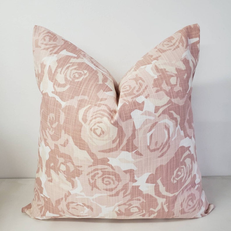 Blush pink pillow cover. Farrah Print Pillow cover.Floral Throw pillow cover. Cotton. Sham Pillow case. Select your size. image 2