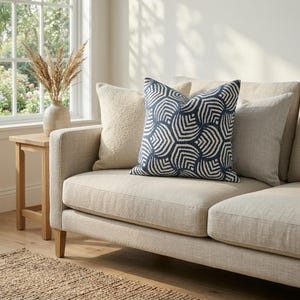 FARMHOUSE DECOR Blue  Pillow cover. Sea jewel print. Italian denim Slub Canvas  Throw pillow cover. Euro pillow case.