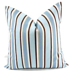 FARMHOUSE DECOR Blue Stripe pillow cover. Morgan Mist Putty Print. Blue and brown Sham cover. Cotton.  Sham Pillow case.Select your size.
