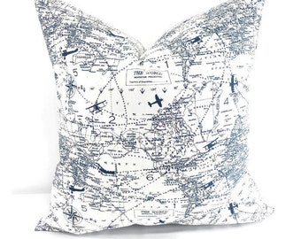 Map Pillow Cover, Air Traffic Navy Cushion cover, Map pillow cover,World  map air travel, Navy white , Cushion Cover, Euro Pillow Cover