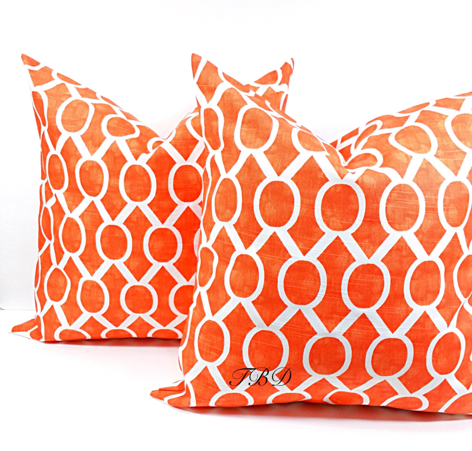 Orange Pillow cover.Set of two Burnt Orange and white.Burnt Etsy