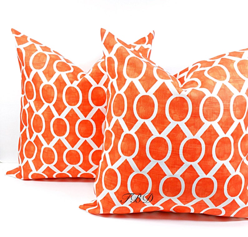 Orange Pillow cover.Set of two Burnt Orange and white.Burnt Etsy