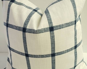 FARMHOUSE PILLOW COVER - White and Grey Check Pillow Cover  - Aaron white & Blue  Check - Sofa Pillow cover - Pillow cover - sham cover -