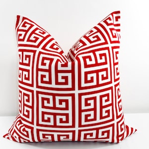 Red greek key Pillow Cover. Red Pillow cover. Greek Key  Red and off White. Cushion Cover. Select your size