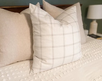 FARMHOUSE PILLOW COVER - White and Grey Check Pillow Cover  - Aaron white & Grey  Check - Sofa Pillow cover - Pillow cover - sham cover -
