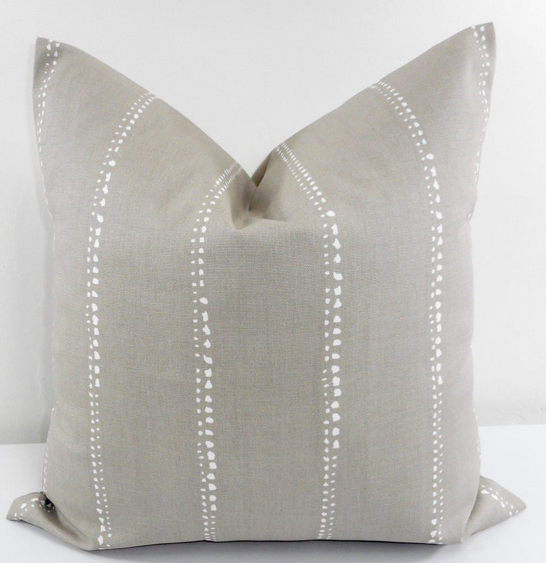 FARMHOUSE PILLOW cover. Taupe pillow Cover. Carlo Cove & White. Stripe Sofa Pillow cover. Taupe Sham Pillow Cover. Pillow case. . image 2