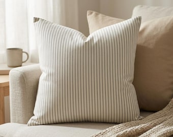 Grey ticking stripe. Pillow cover. Grey stripe. Grey classic stripe pillow. Grey sham cover. Farmhouse decor. Decorative Pillow cover.