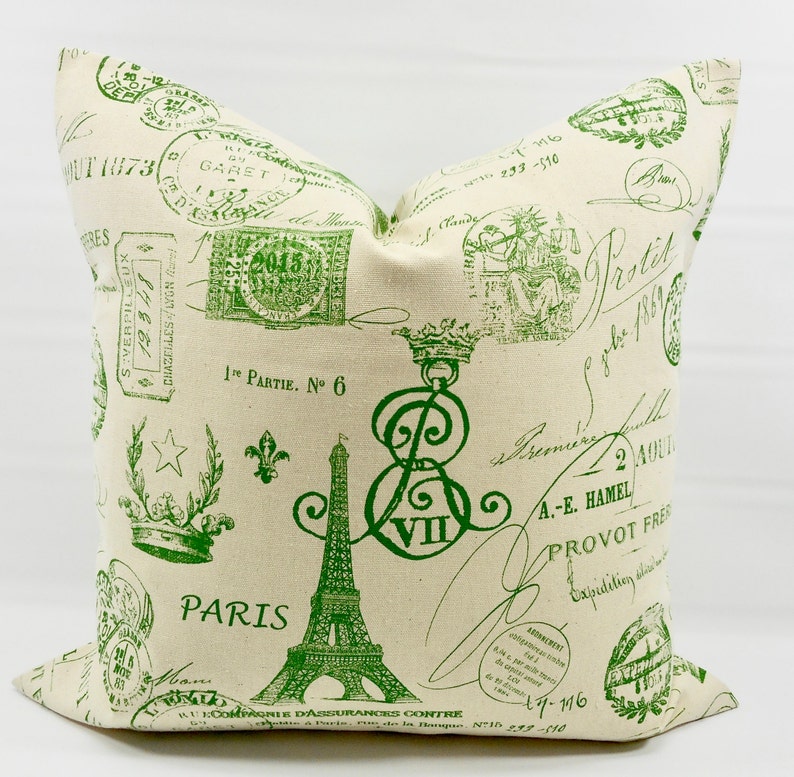 French Style Pillow Cover. Green Pillow Cover. French Stamp Etsy