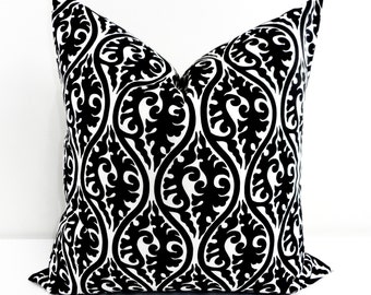 Black Pillow cover. Black Throw Pillow Case. Floral sham cover. Sofa Pillow Case. Decorative Pillow. Black white Pillow. Select size.