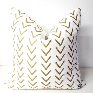 White & Athena Gold  pillow cover. Boho Gold Print Pillow cover. Throw pillow cover. Sham Pillow case. FARMHOUSE PILLOW. Pillow Cover.