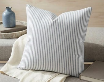 FARMHOUSE PILLOW COVER. Classic Stripe  Pillow Cover. Navy Blue &  White. Sofa Pillow Cover. Sham cover.Cushion Covers.Pillow Case. cotton.