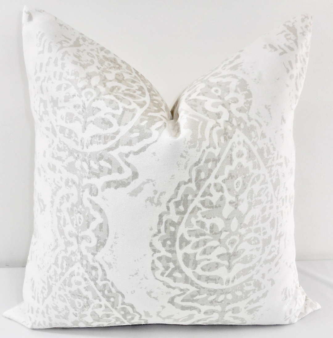 French Grey Pillow Cover. Manchester Damask Print Pillow Cover. Throw
