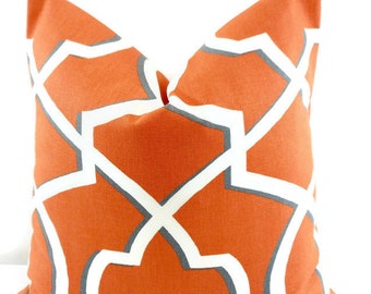 Orange Pillow cover. Morrow Apache Orange and off white Sofa Pillow cover. Geometric  sham cover. Sham cover. Select size.
