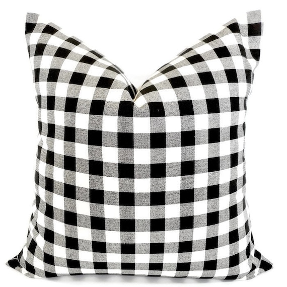 Black Pillow cover. Plaid Black & white Decorative Etsy