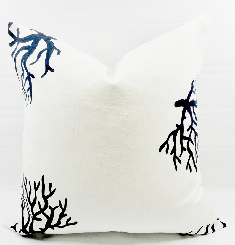 White & Blue Pillow Cover. Blue Coral Print Pillow Cover. Etsy