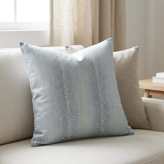 Mineral Blue Antelope Print Pillow Cover, Cotton Slub Canvas Sham Case