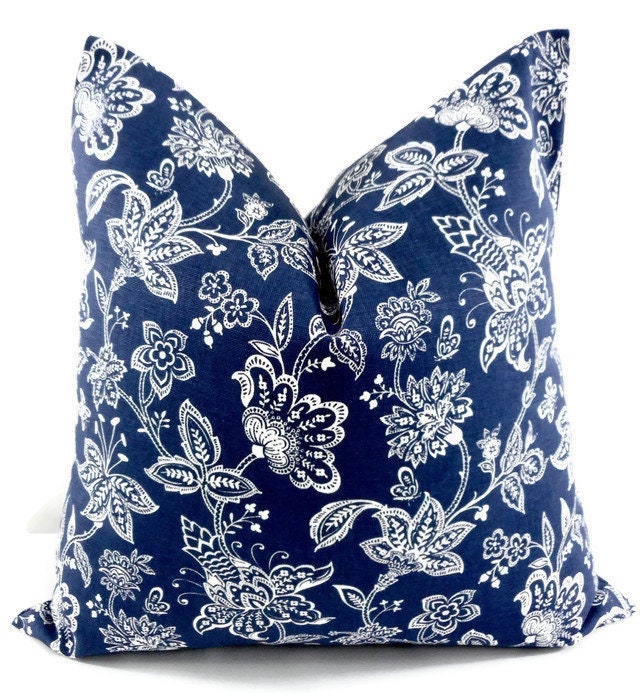 Vintage Indigo Pillow cover. Madelyn Floral Pillow cover. Blue Etsy