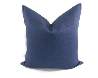 Vintage Indigo Pillow Cover. Blue solid color. Jackson. Linen look  Cotton. Sham Pillow case.Select your size. Pillow.