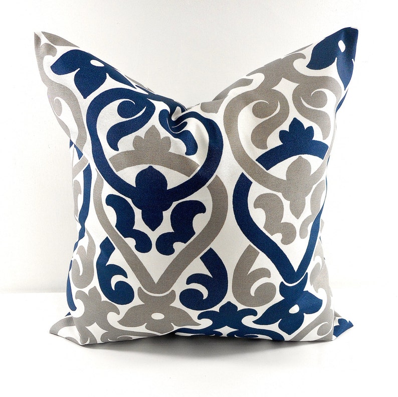 Blue and grey Pillow cover. Indoor. Outdoor. stain & dirt resistant Decorative pillow case. Select your size image 2