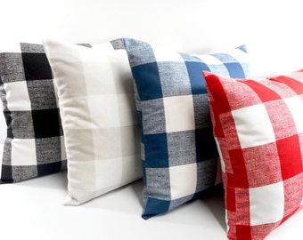 FARMHOUSE DECOR. Buffalo Check Pillows. Pillow Cover. Cushion Covers. Red. Black. Blue. Grey. Country Style Pillow Case. Cotton.Pillow.