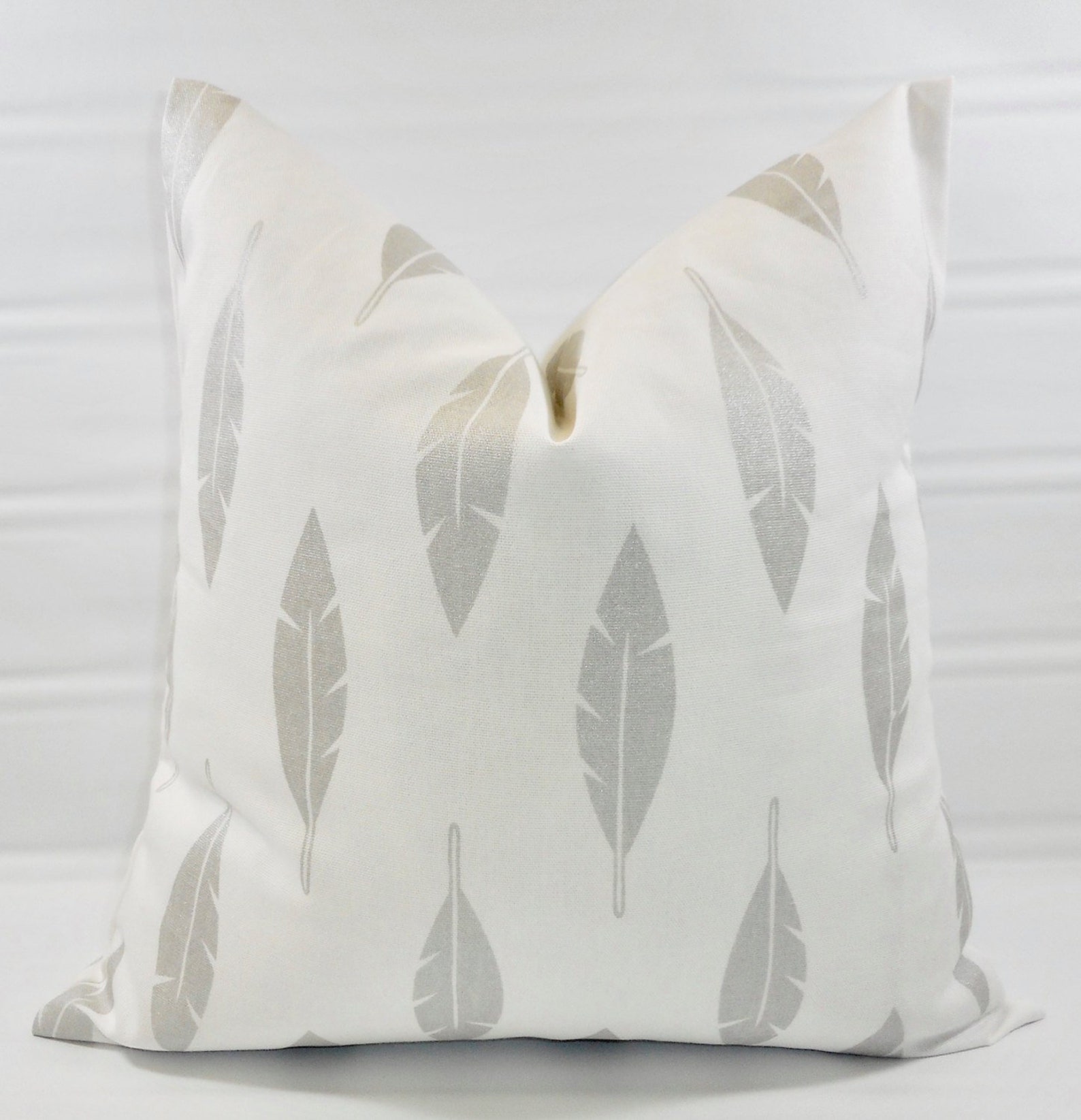 Silver Feather Pillow Cover. Luna Silver Print. Metallic. Bold Etsy