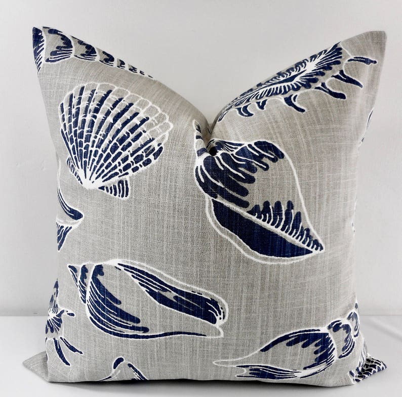 Nautical Pillow Cover. Grey Blue pillow cover. Beach Treasure Print Pillow cover. Throw pillow cover. Cotton. Sham Pillow case. Cover. image 2