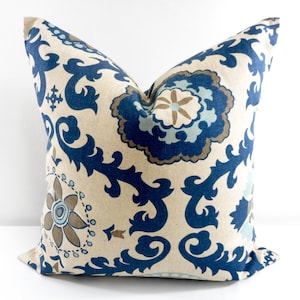 Indigo  Pillow. Blue Pillow cover. Indigo and beige. Blue and Oatmeal Cushion cover. Cm.  Select your size.