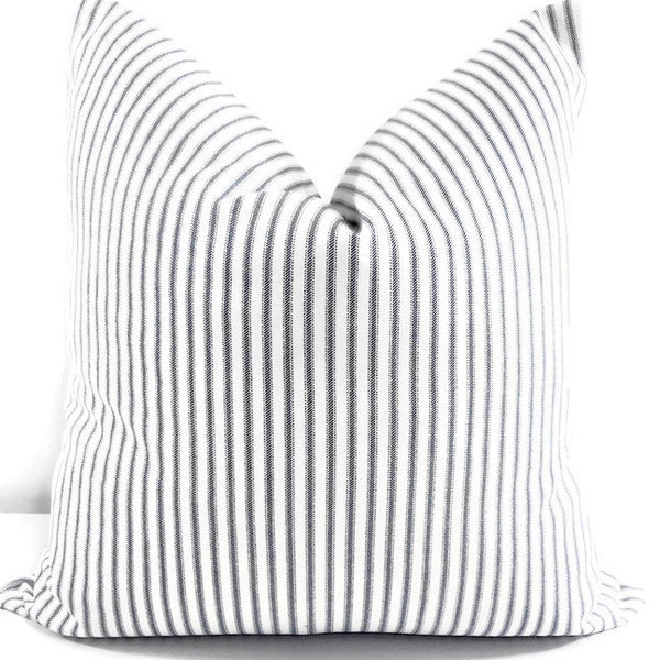 FARMHOUSE PILLOW COVER. Classic Stripe  Pillow Cover. Navy Blue &  White. Sofa Pillow Cover. Sham cover.Cushion Covers.Pillow Case. cotton.